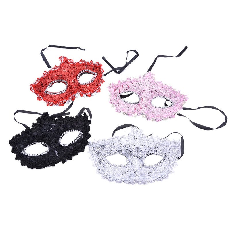 Cosmer Masquerade Mask for Women Venetian Masks Christmas Women Flower Half-face Masks Eye mask Cosplay Lace mask (Red) - Image 4